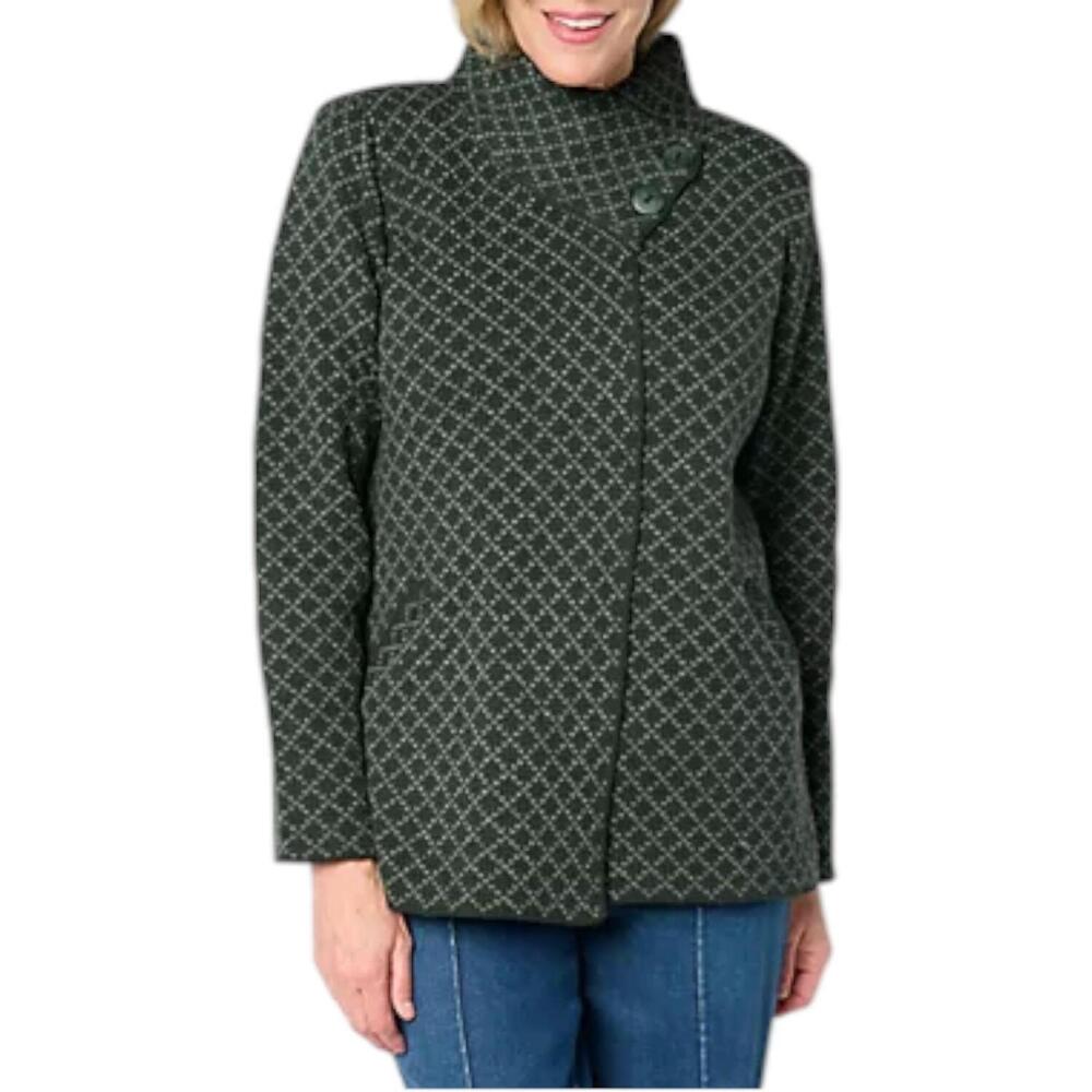 Aran Crafts Women's Merino Wool Jacquard Two-Button Cardigan Cedar - Regular